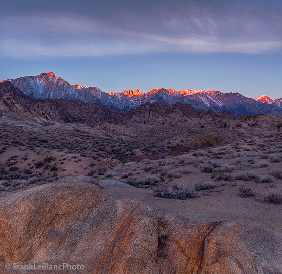 Boulders of Alabama Hills lead into a multifarious landscape extending to the border of the eastern Sierra Nevada mountains....