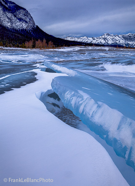 Uphevel of ice on Abraham Lake. Large slabs of ice demonstrate the thickness of ice which covers the entire lake. Several creeks...