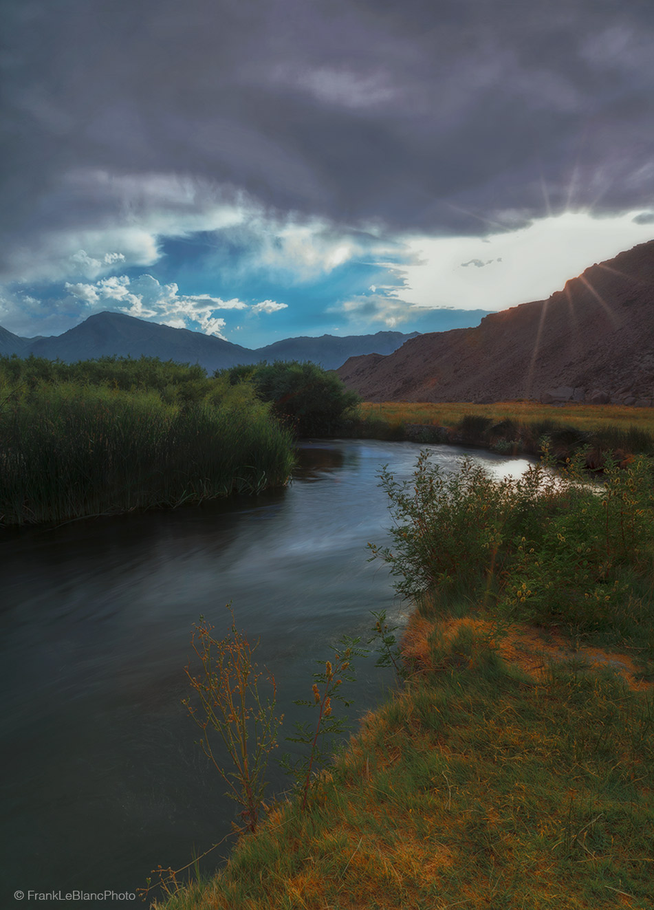 Summer is in full bloom along the Owens river. Reflections merge with the current as it swiftly moves on.